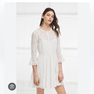 FRENCH CONNECTION Derna Drape Fluted White Broderie Dress Sz 4